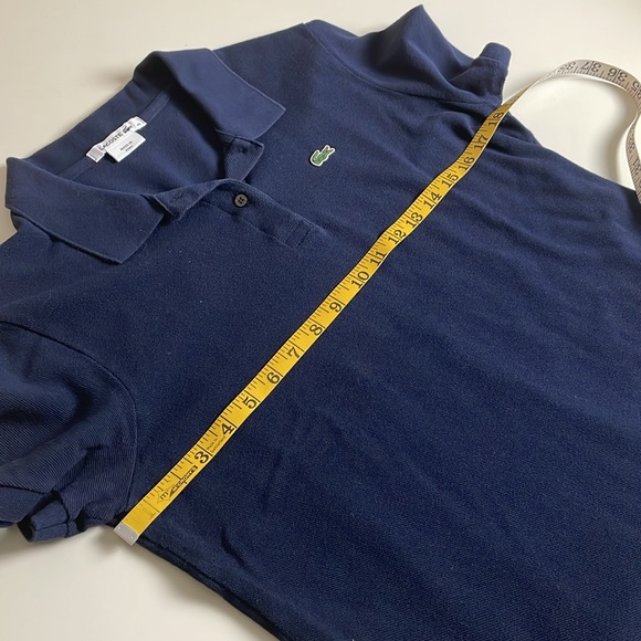 Lacoste Navy Polo- 2-button collar-slit hem-Medium/Large - Picture 8 of 12